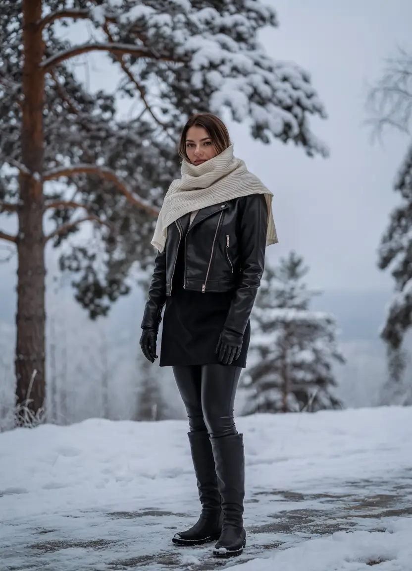 trendy winter outfits 2025 Edgy Black and Cream