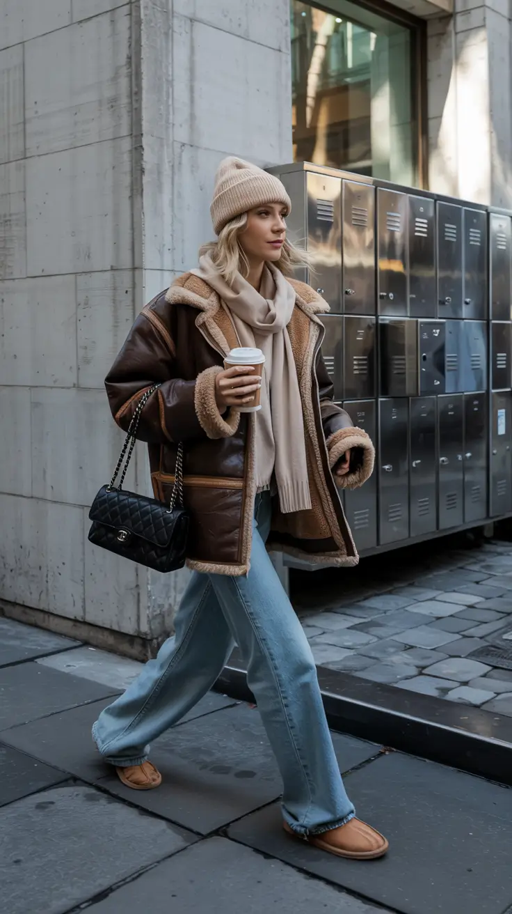 trendy winter outfits 2025 Street Casual with Shearling