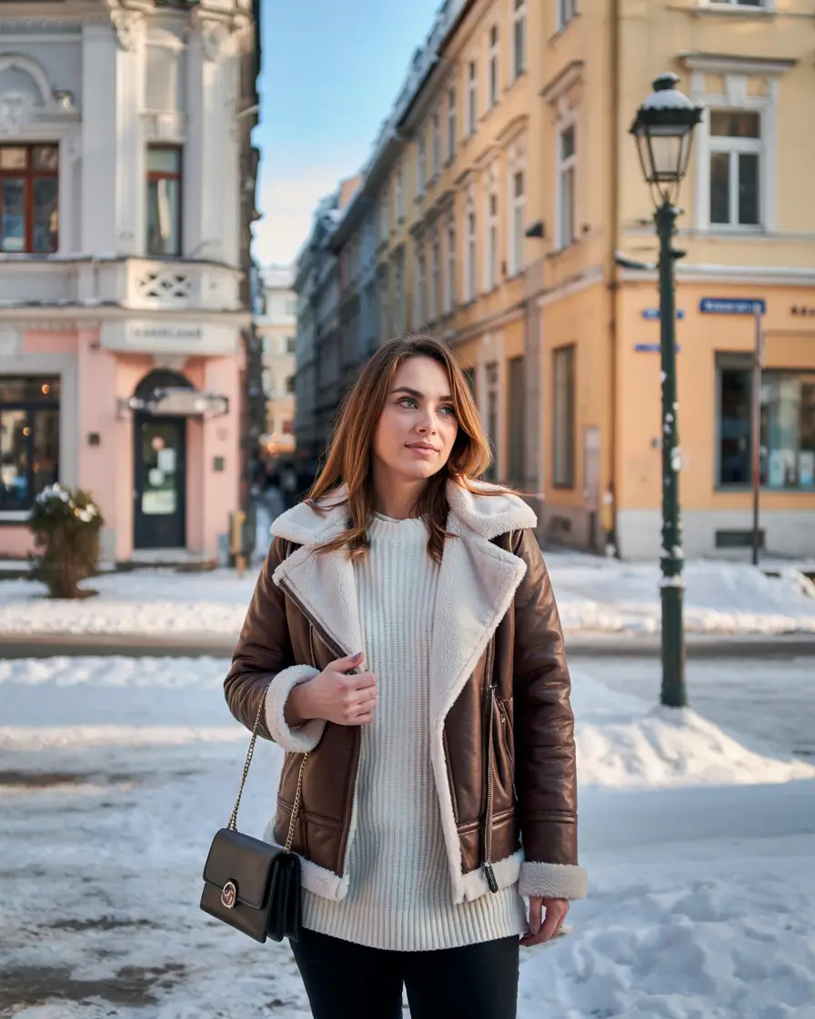 trendy winter outfits 2025 Shearling Brown Classic