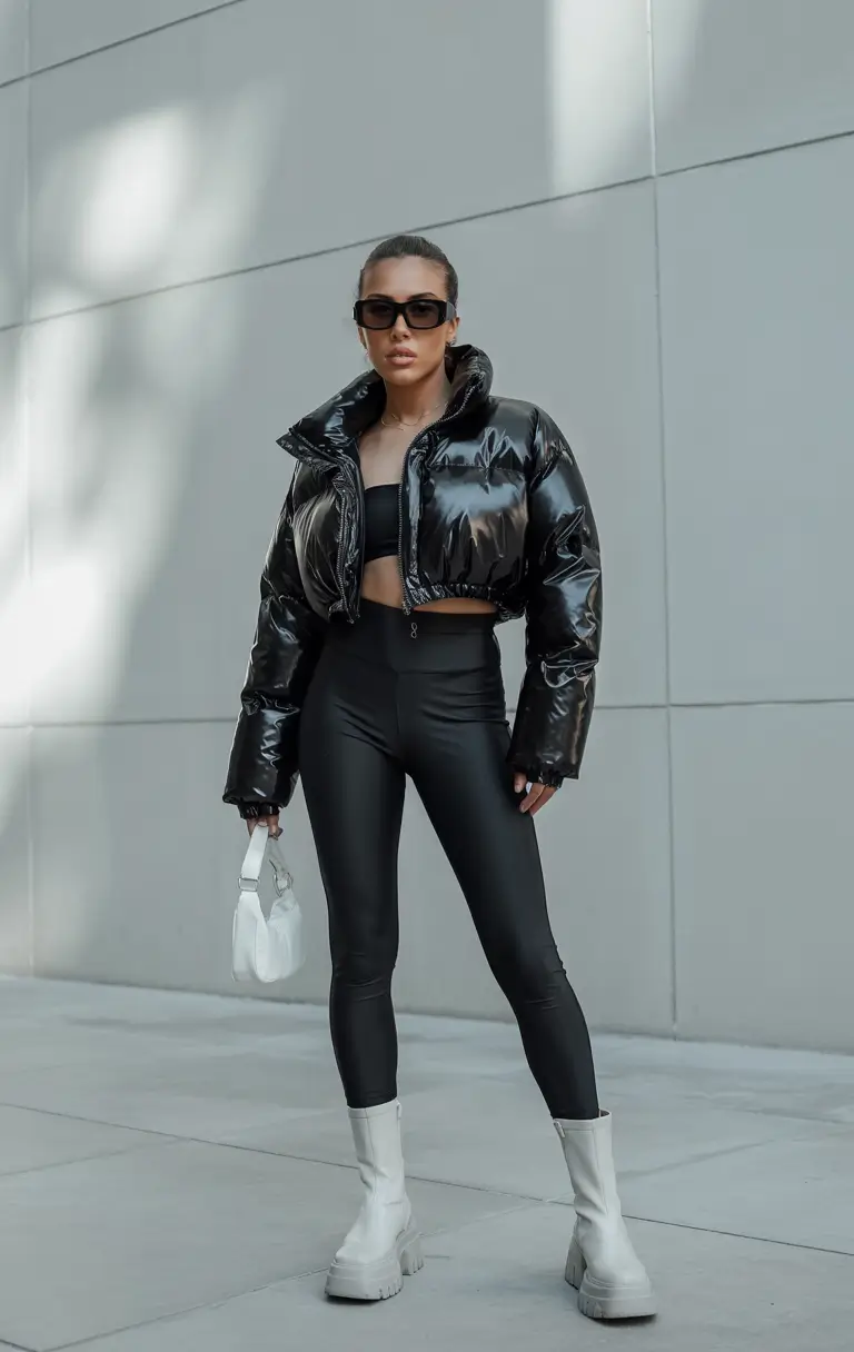 trendy winter outfits dressy Edgy Gloss in Black