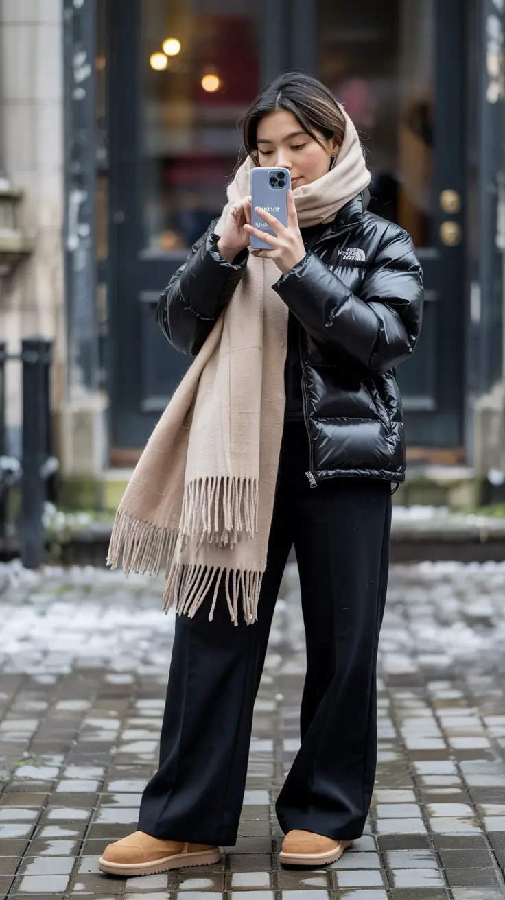 trendy winter outfits for women 2025 Neutral Scarf Elegance