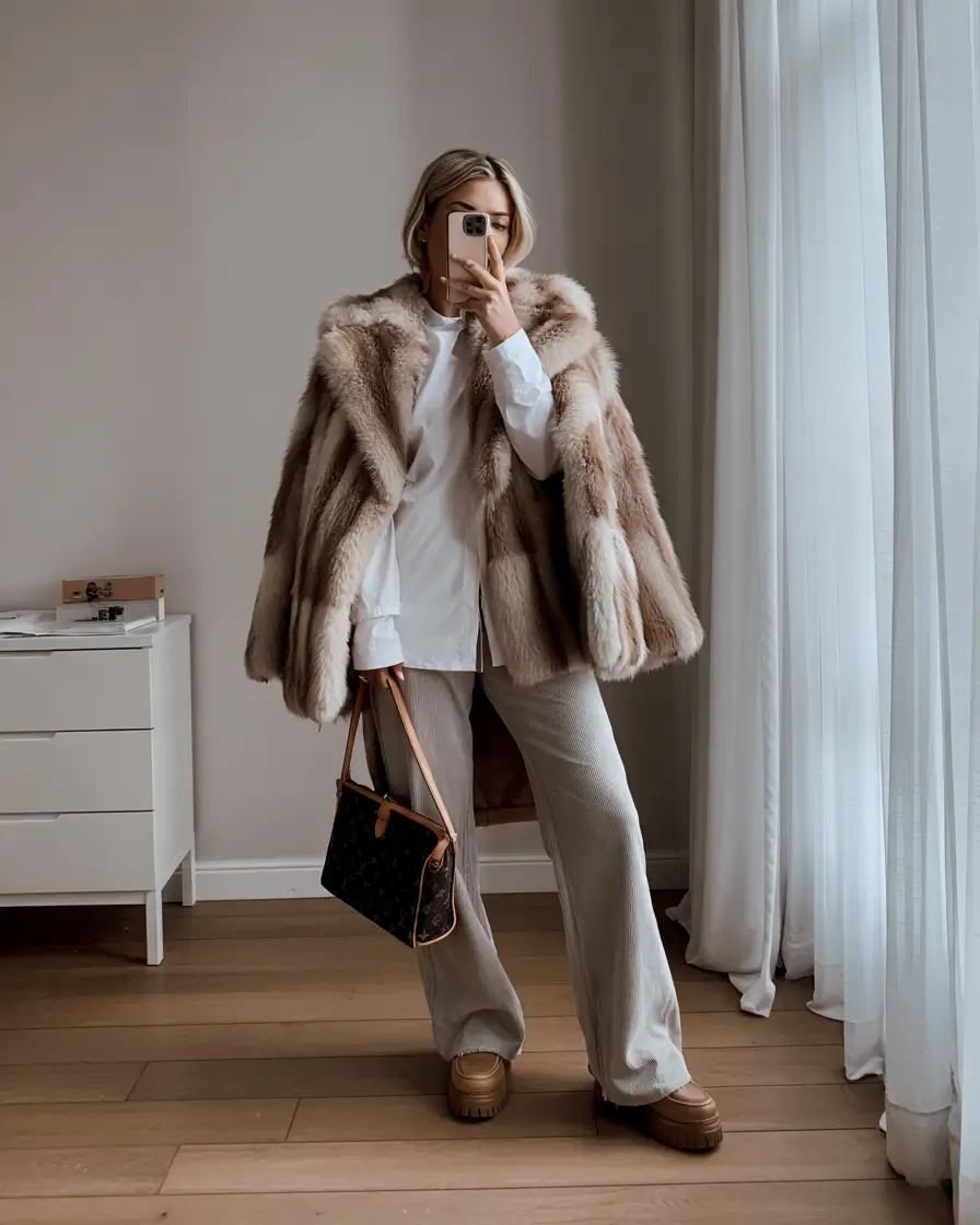 trendy winter outfits 2025 Faux Fur Elegance