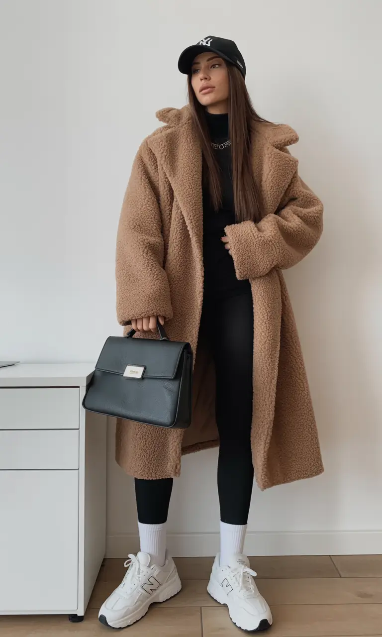 winter fashion outfits casual Cozy Teddy Coat with Sporty Minimalism