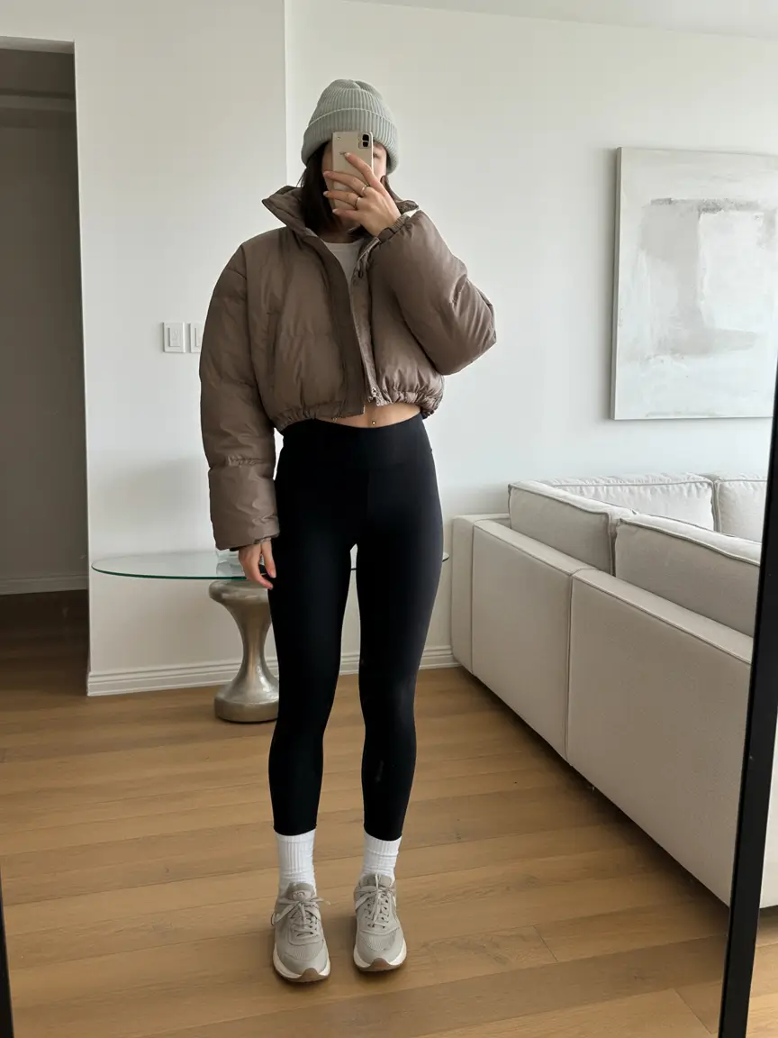 winter fashion outfits casual Cropped Puffer with Sporty Minimalism