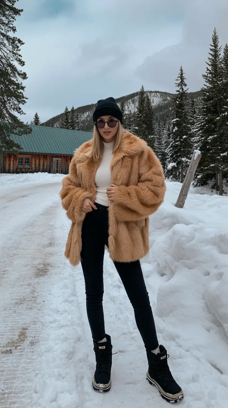 winter fashion outfits casual Golden Faux Fur Confidence