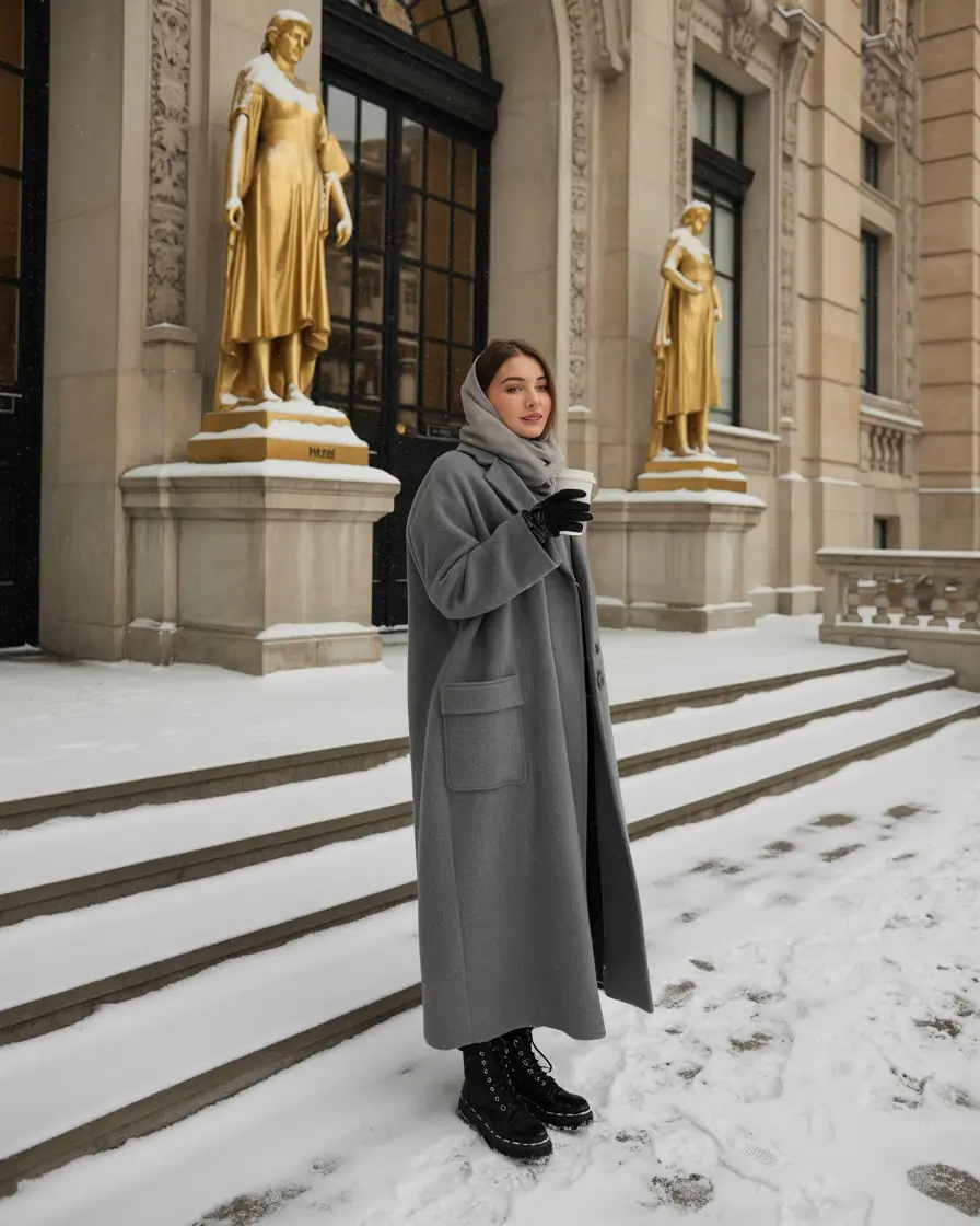 winter fashion outfits dressy classy Grey Elegance with Long Coat
