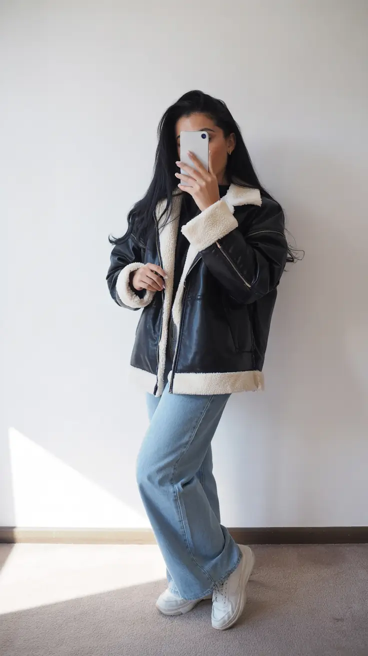 winter going out outfits Effortless Shearling and Denim