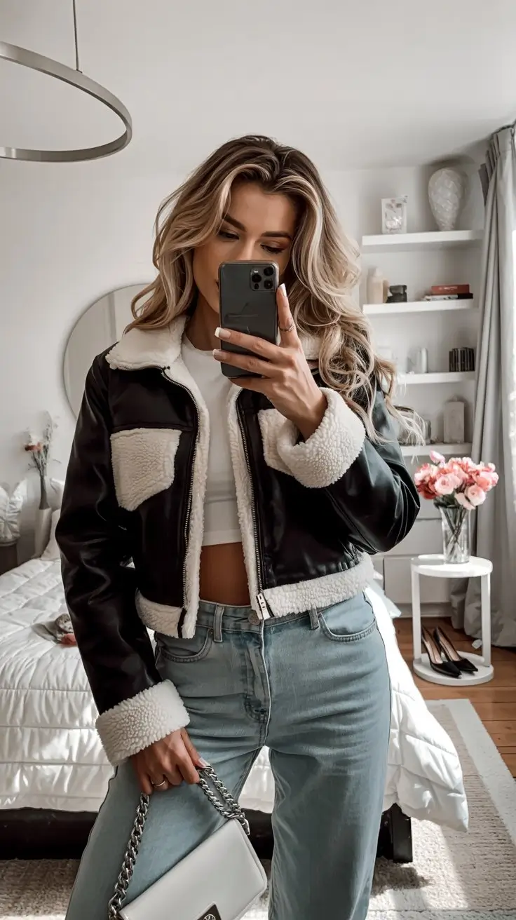 winter going out outfits Playful Cropped Shearling