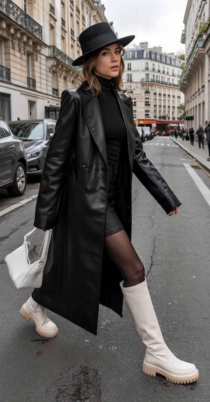 winter going out outfits Leather Drama with a Monochrome Twist