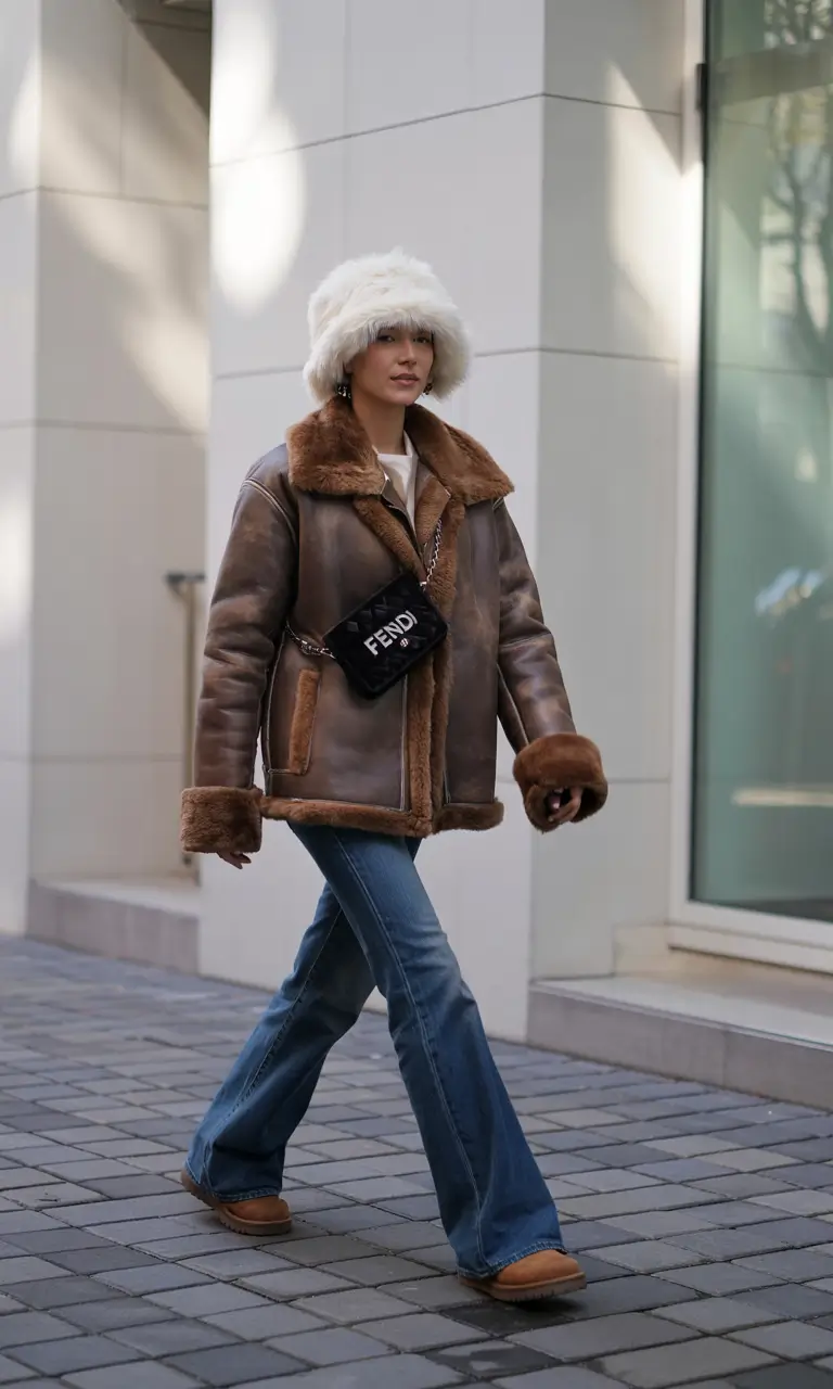 winter going out outfits Shearling Revival with Retro Vibes