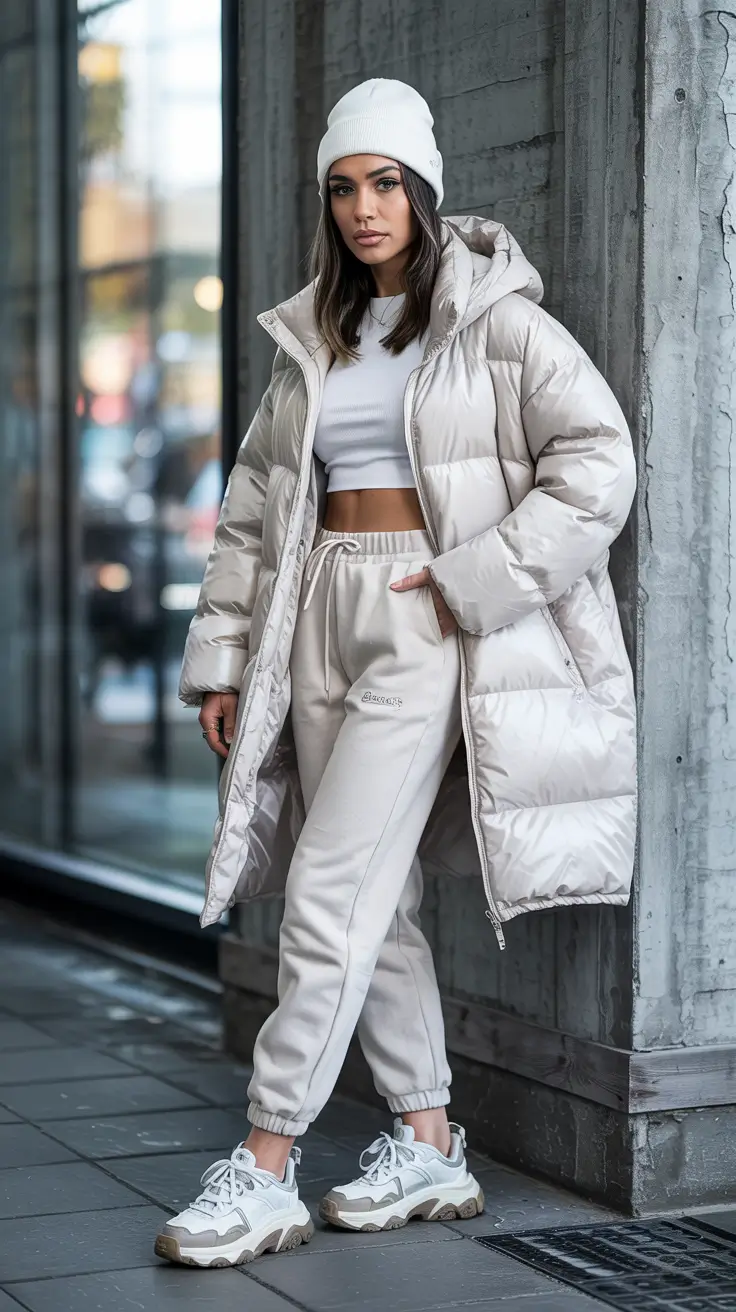 winter going out outfits Sporty Streetwear with a Glossy Finish