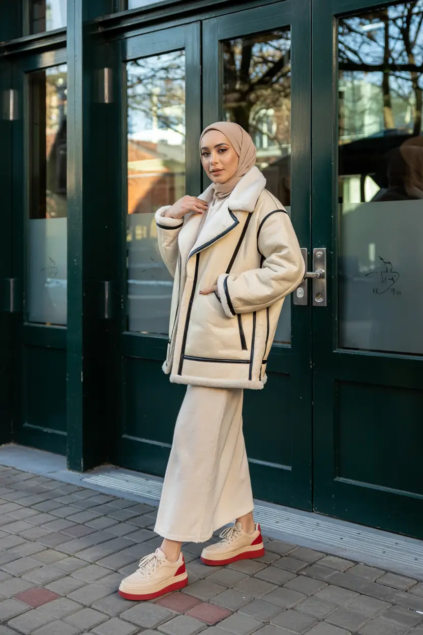 winter going out outfits Shearling Statement with Modern Lines