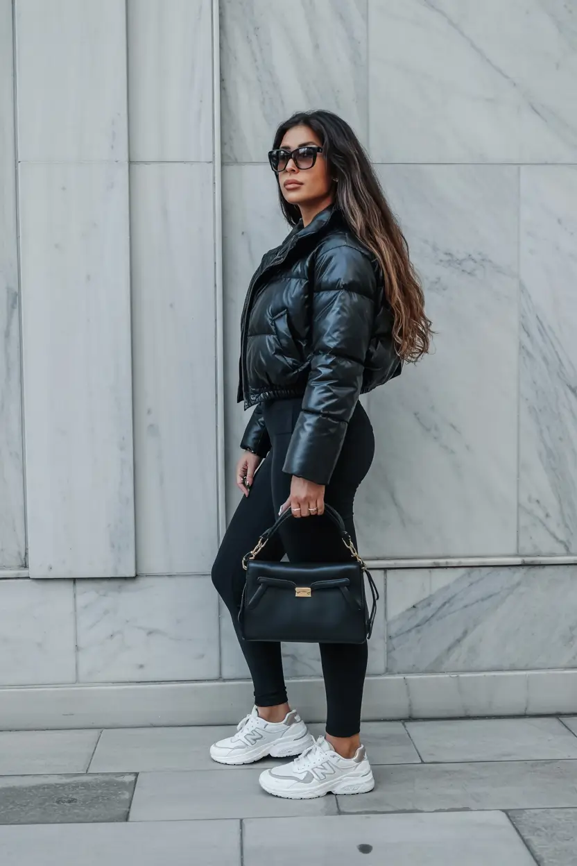 winter going out outfits Sporty Noir with Luxe Accessories