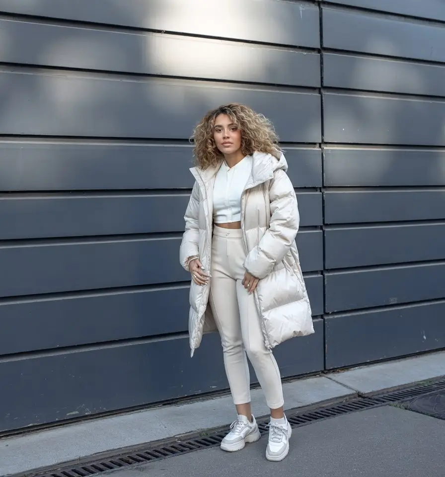 winter going out outfits Sporty Luxe in All-White Layers