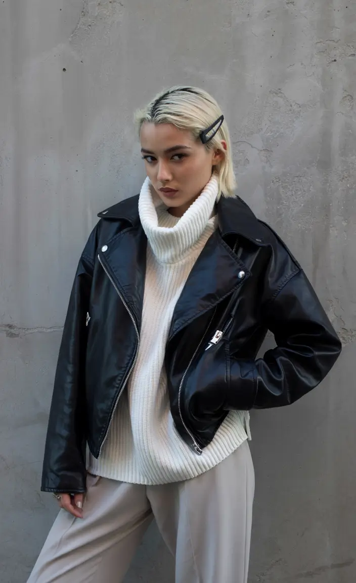 winter going out outfits Edgy Layers with Leather and Knit