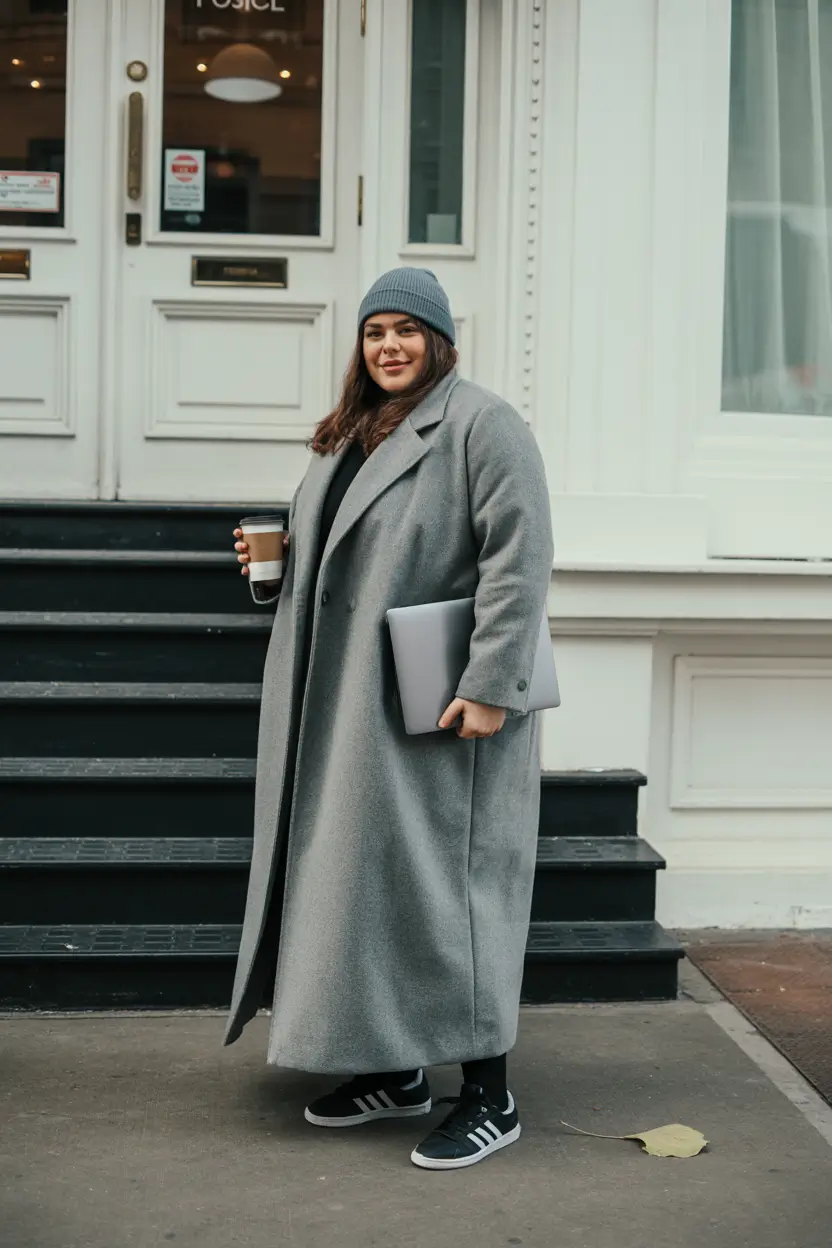 plus size winter outfits cold weather Urban Layers with a Coffee in Hand