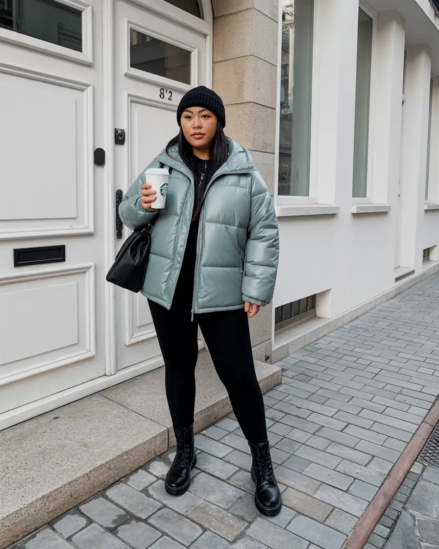 plus size winter outfits big stomach Mint Fresh Puffer with Street Edge