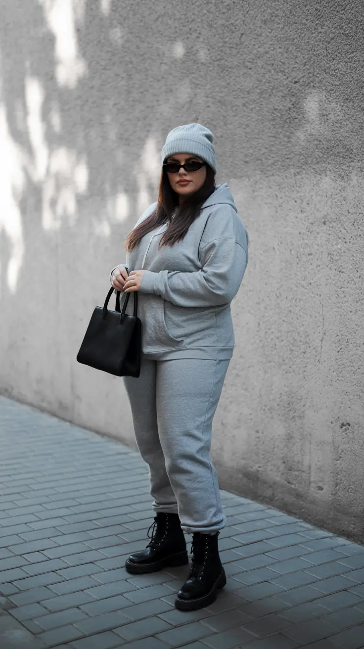 plus size winter outfits casual Streetwear Ease in Monochrome