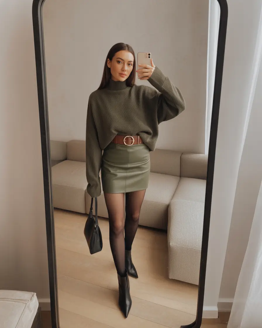 winter work outfits for women 2025 Olive Tones and Minimal Drama
