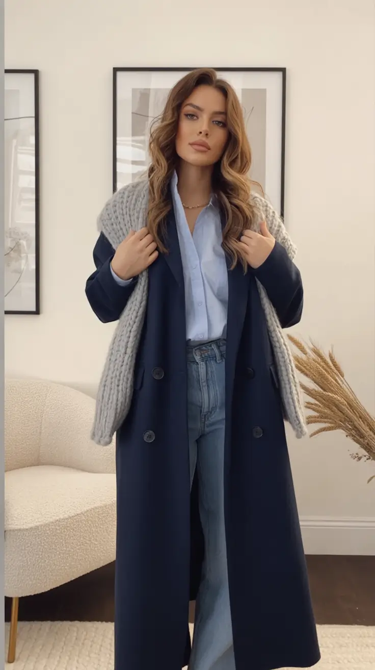 winter work outfits for women casual Smart Casual in Navy and Denim