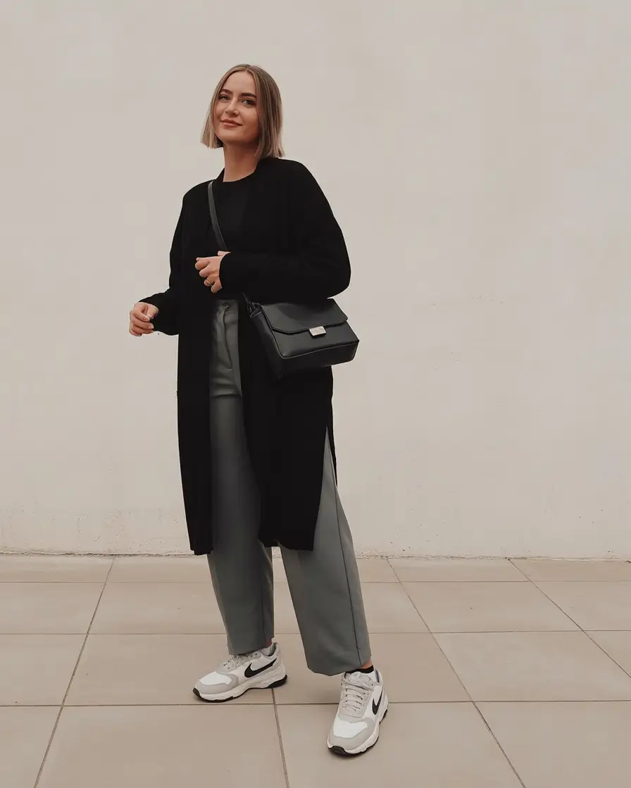 winter work outfits casual Minimalist Comfort in Monochrome