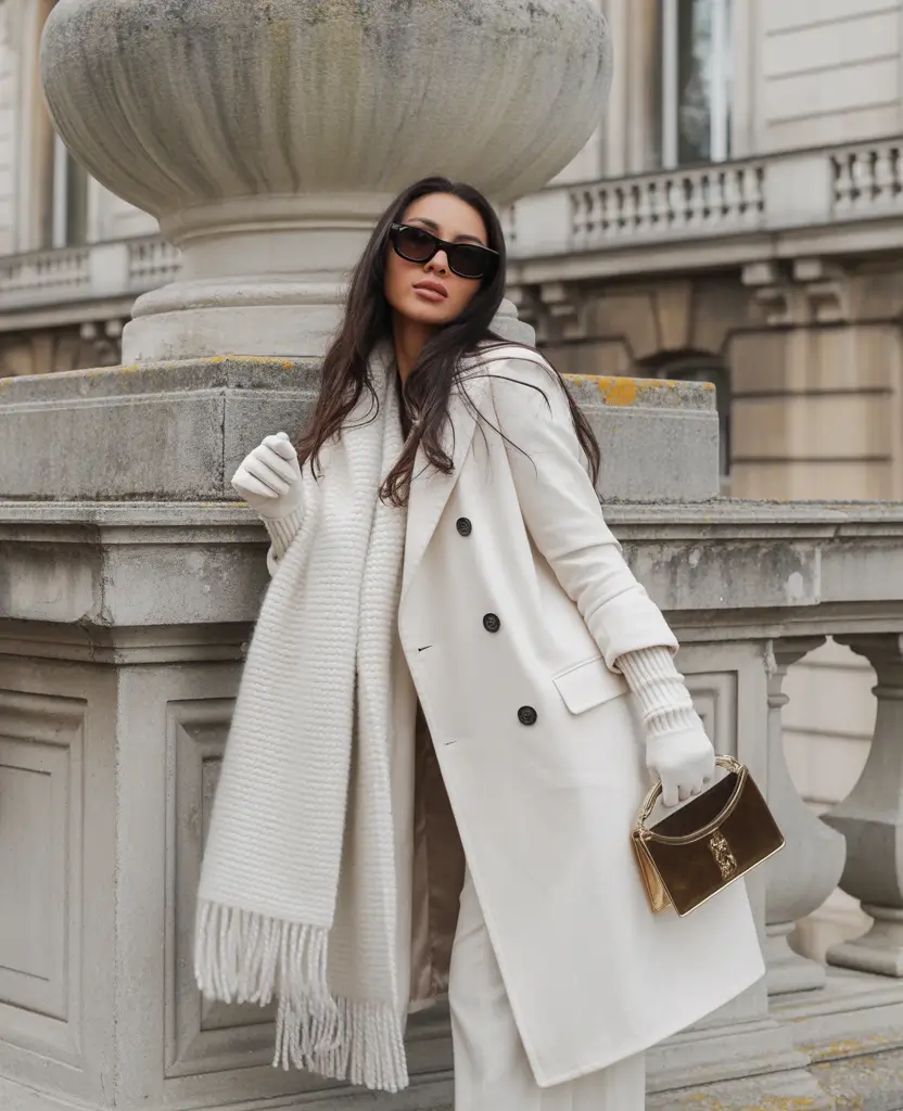 winter work outfits for women office White Elegance and Golden Touches