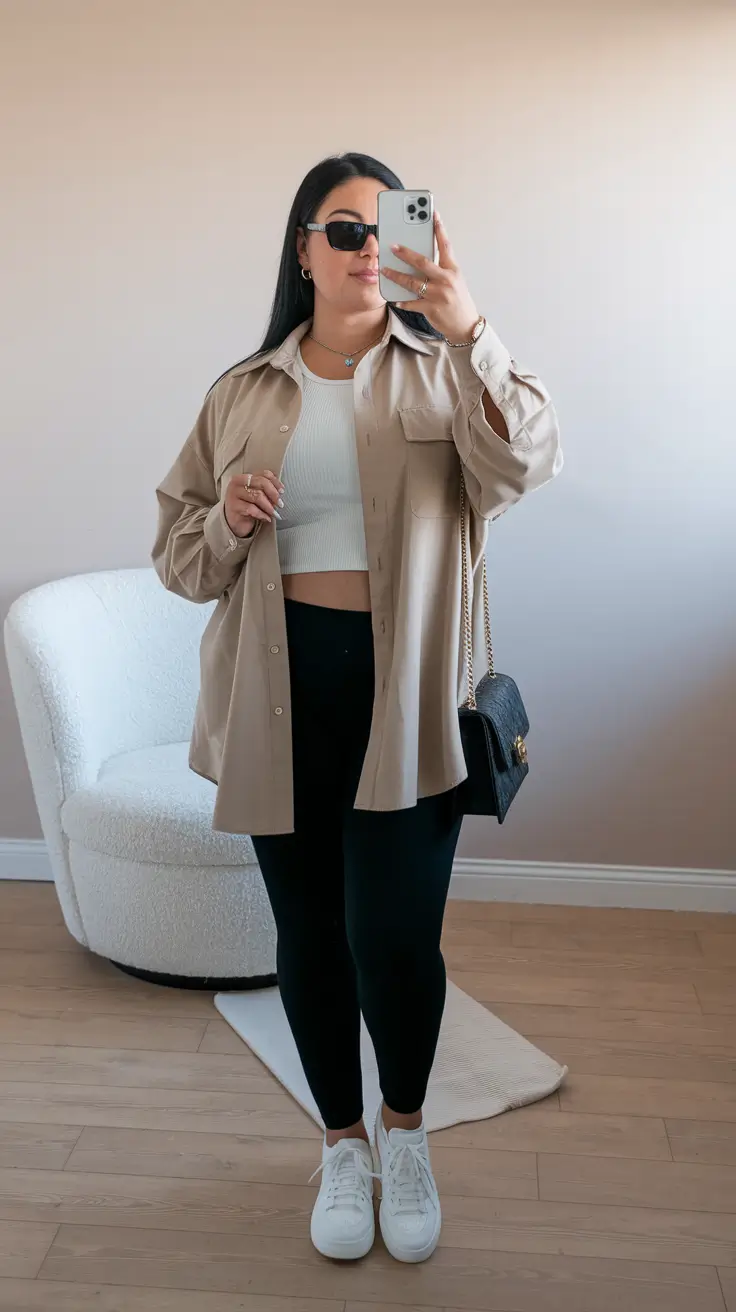 fall plus size outfits casual 2025 crop and button down