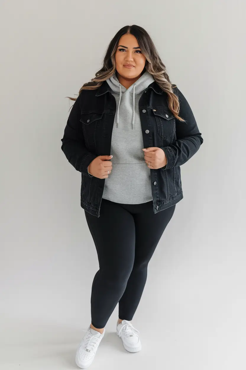 fall plus size outfits casual comfy hoodie and denim