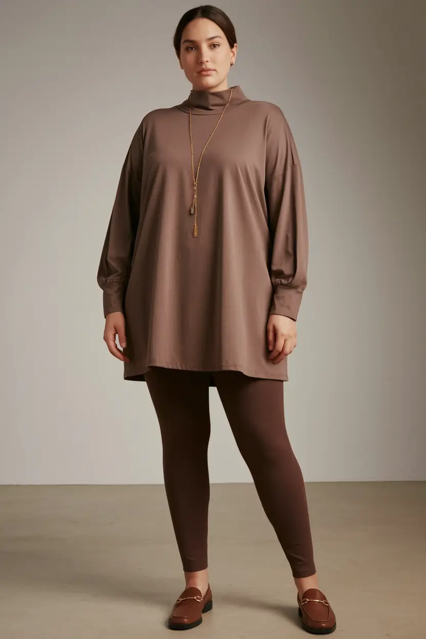fall plus size outfits casual comfy mocha tunic set
