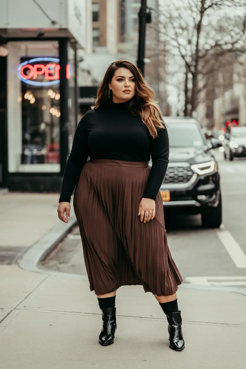 fall plus size outfits office Pleated Perfection in Espresso & Noir
