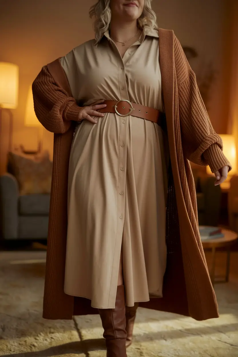 fall plus size outfits church cardigan dress combo