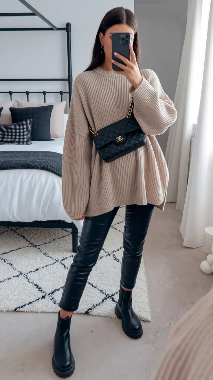 fall outfits 2025 Minimal Luxe with Leather Edge