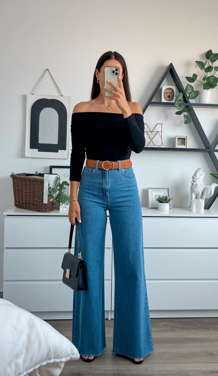 fall outfits women 2025+Chic Off-the-Shoulder & High-Waist Elegance