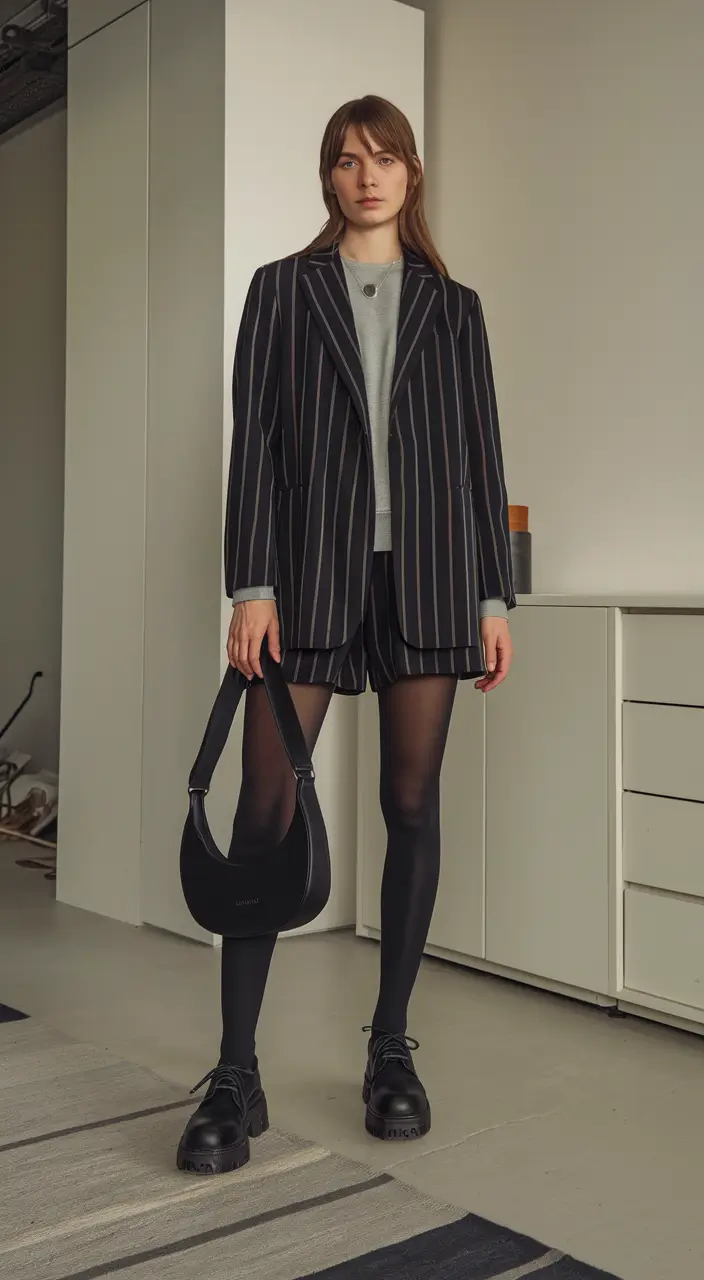 fall fashion inspo women Pinstripe & Tights: The Quiet Rebel Schoolgirl Look