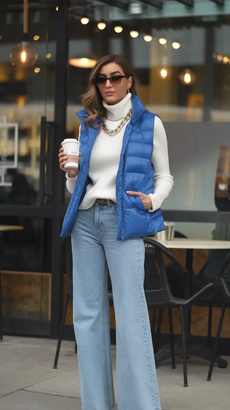 fall fashion inspo women Bold Blue Layers with a Throwback Twist