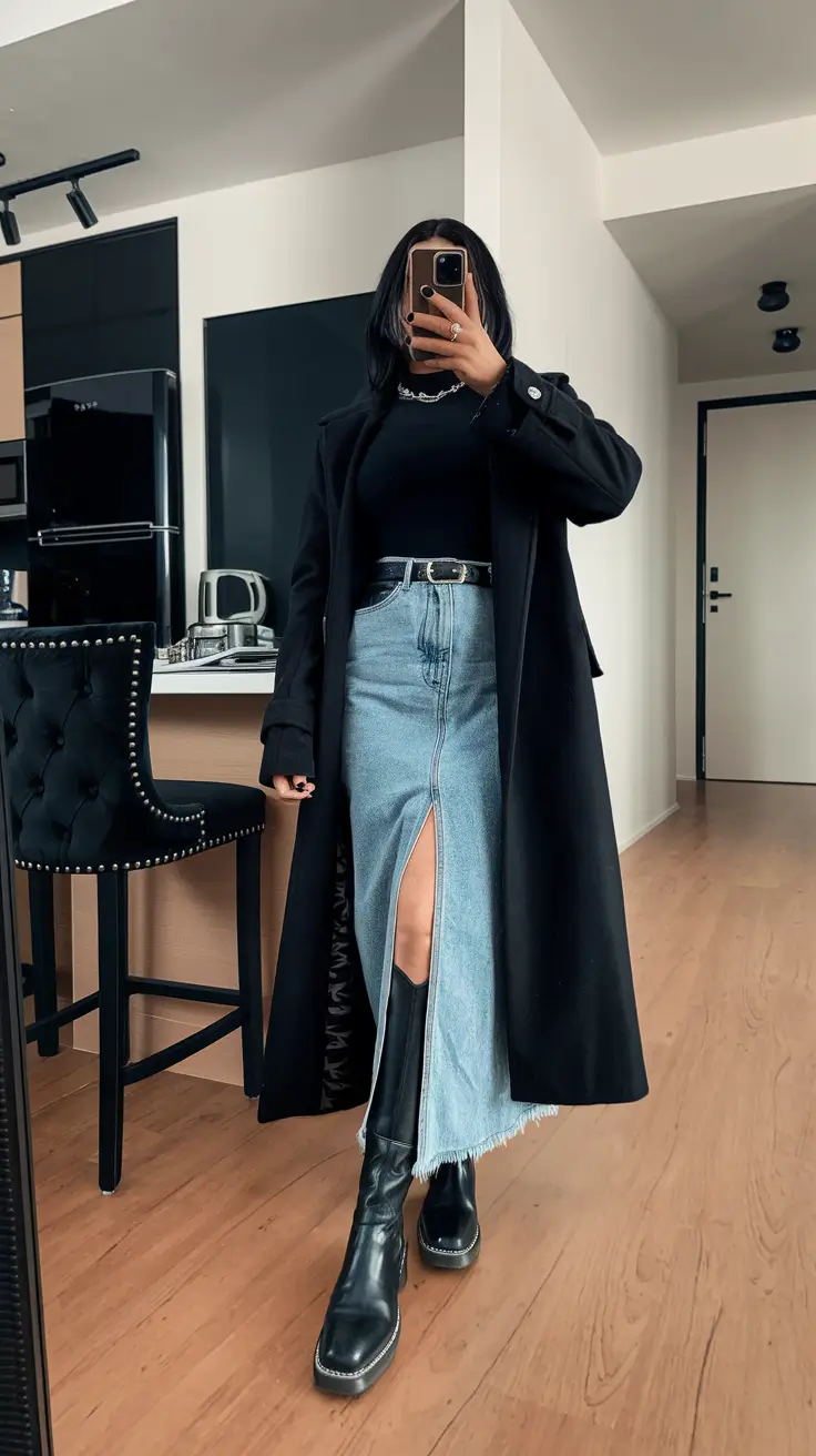 fall fashion inspo women Denim Drama with a Side of Sleek
