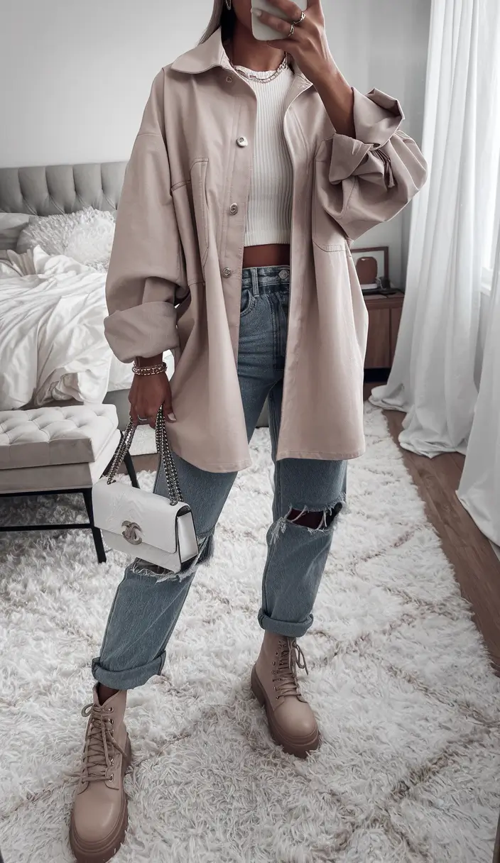 fall fashion inspo women Off-Duty Edge Meets Coffee Run Chic