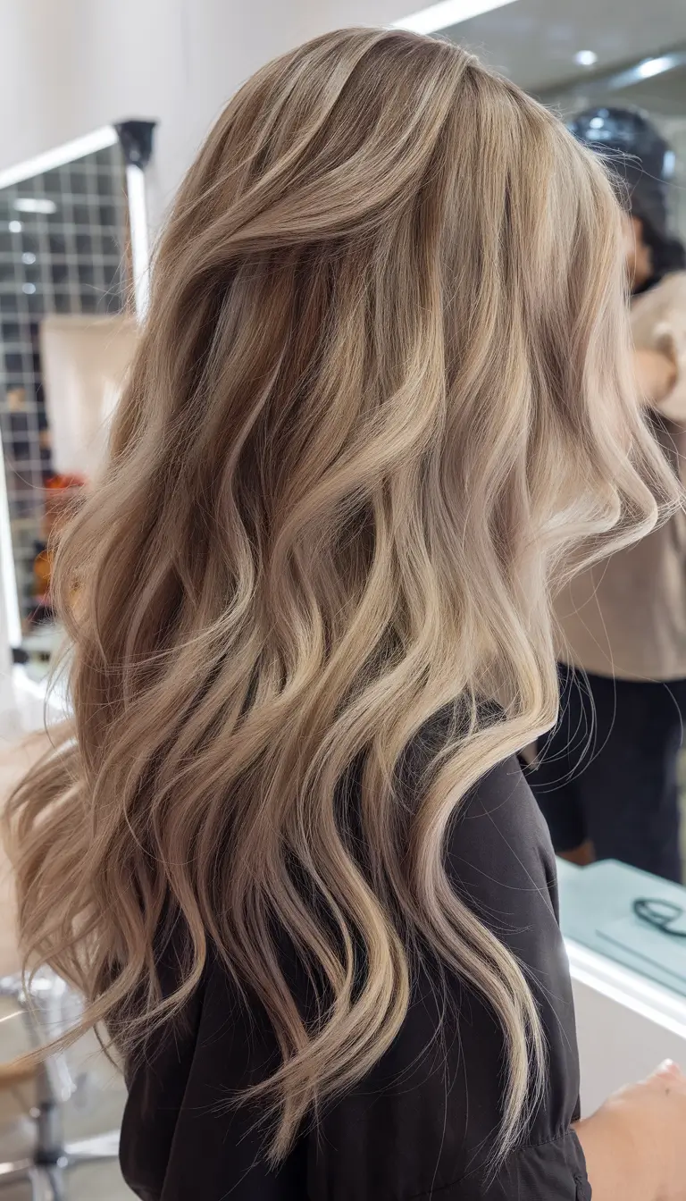 fall hair colors Cashmere Blonde Waves with Ashy Depth
