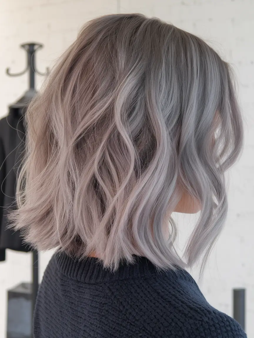 fall hair colors+Lavender Silver Bob with Pastel Undertones