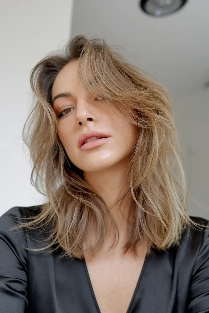 fall hair color trends+Sandy Beige with Windswept Texture