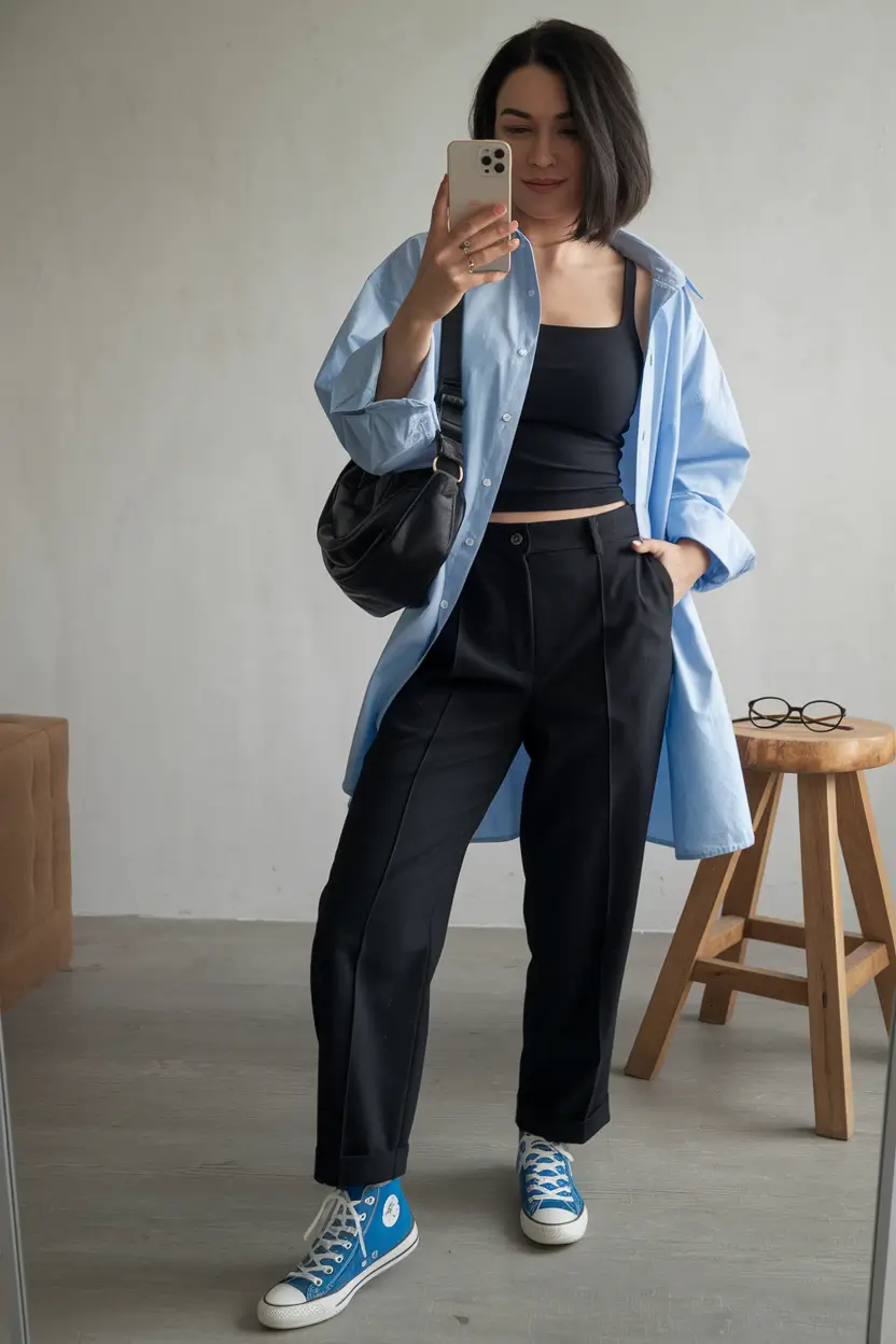 2025 business casual+Sharp Minimalism with Street Energy