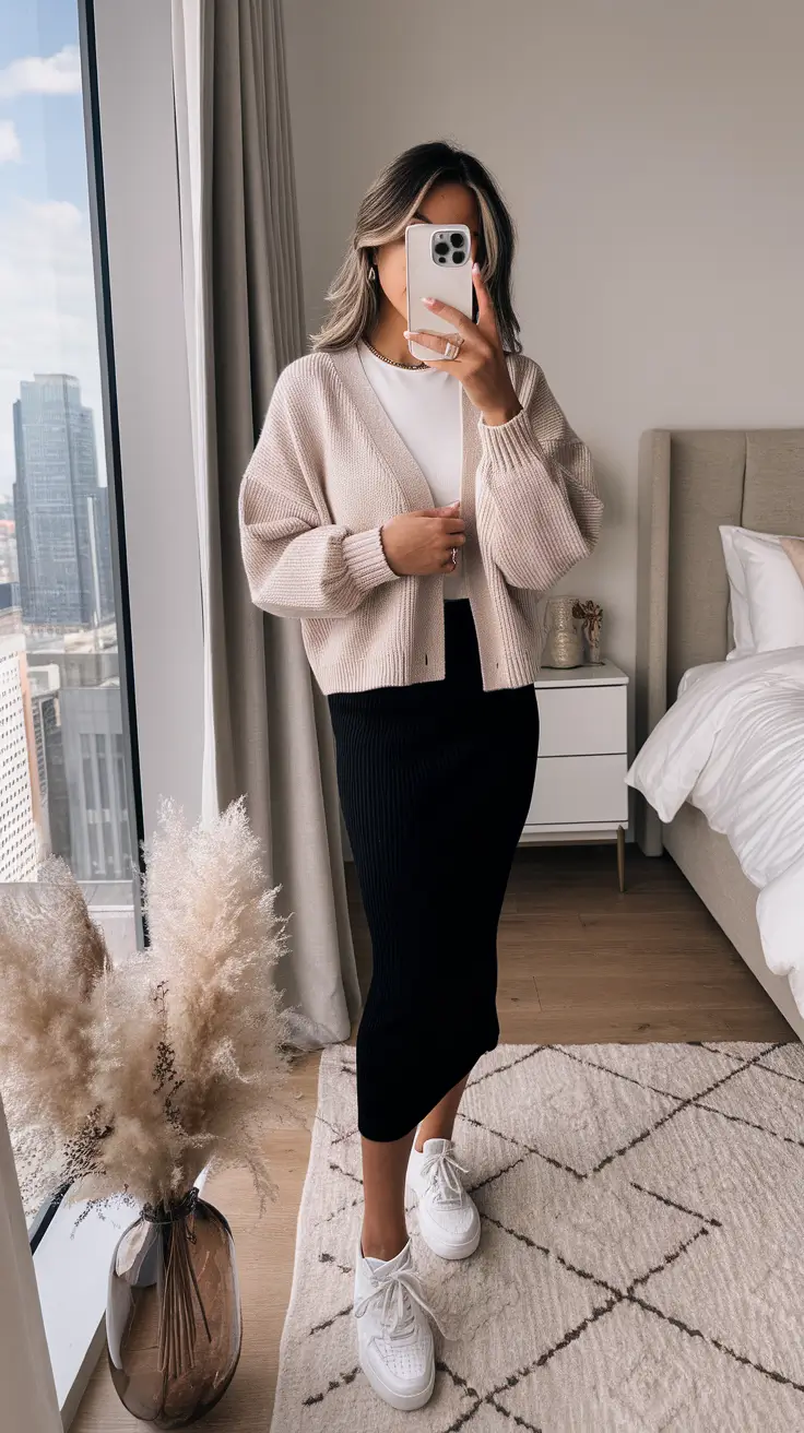 fall business casual outfits skirt Knit & Skirt Harmony with Street-Ready Ease