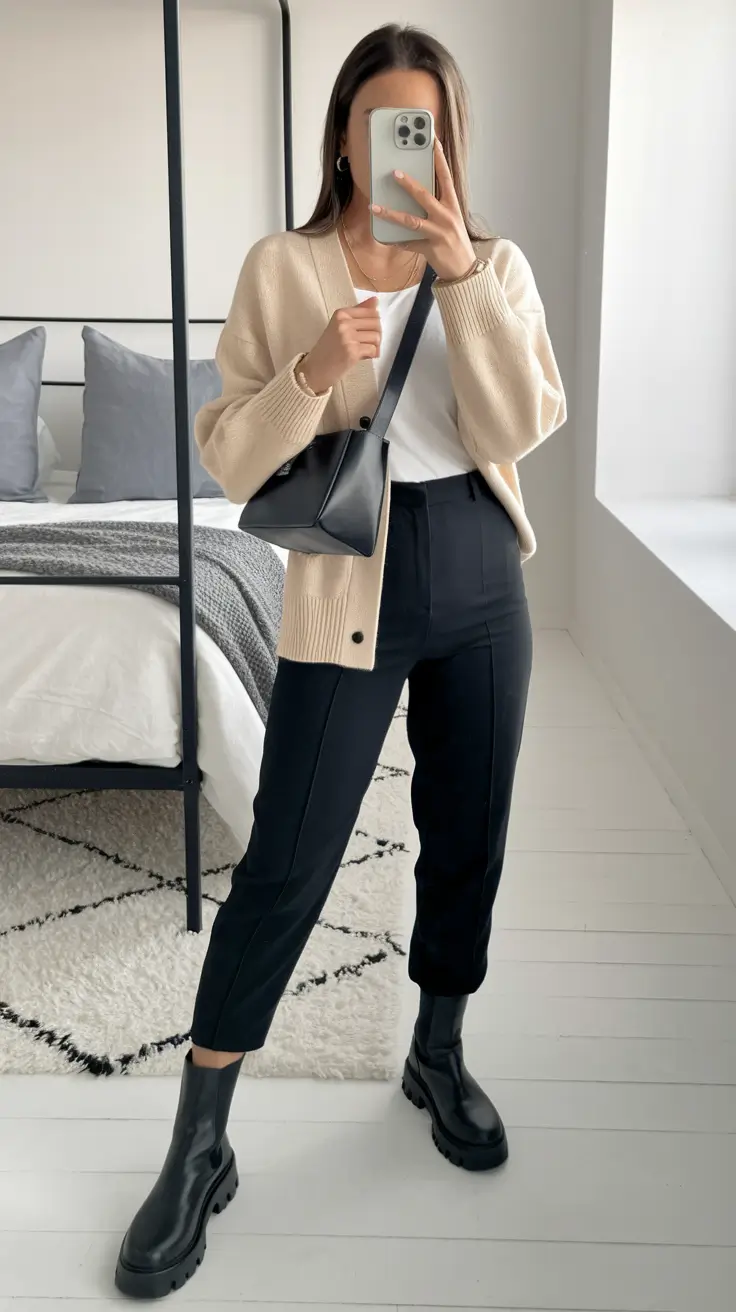 fall business casual outfits Chunky Boots Meet Clean Tailoring