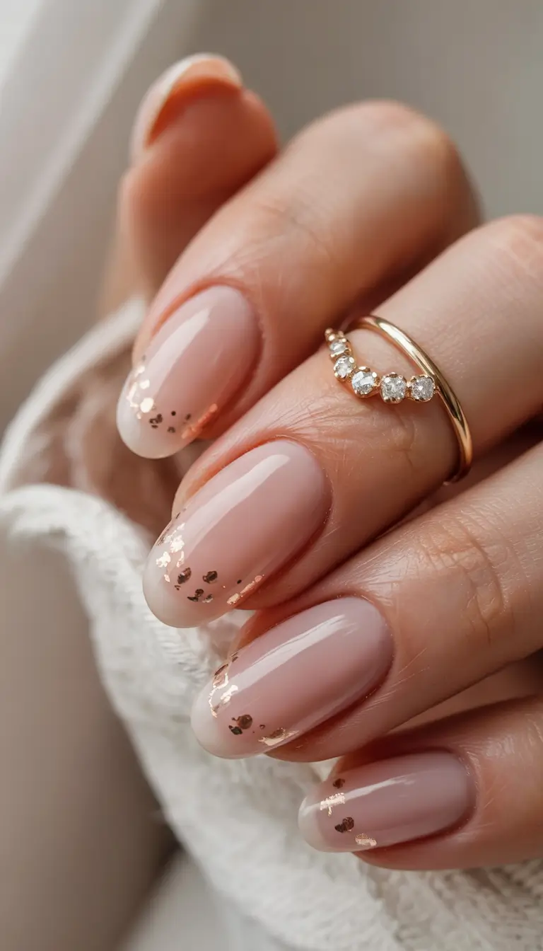 fall color nails 2025 Rose Gold Confetti Tips