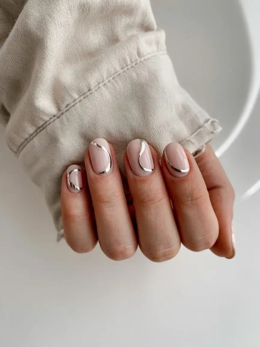 fall color nails 2025 Chrome Wave Accents