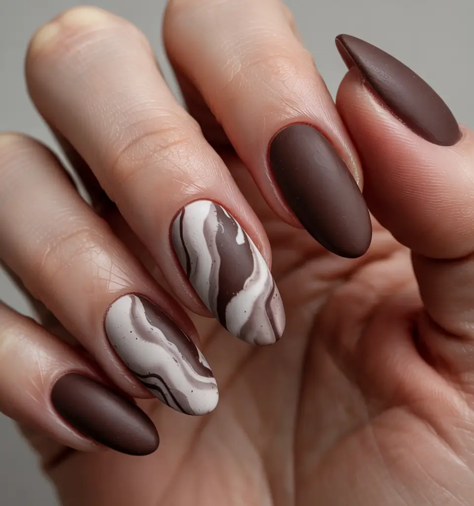 fall color nails 2025 Mocha Marble Matte