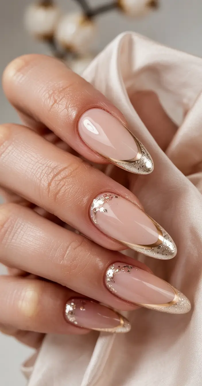 fall color nails 2025 Golden French Revival