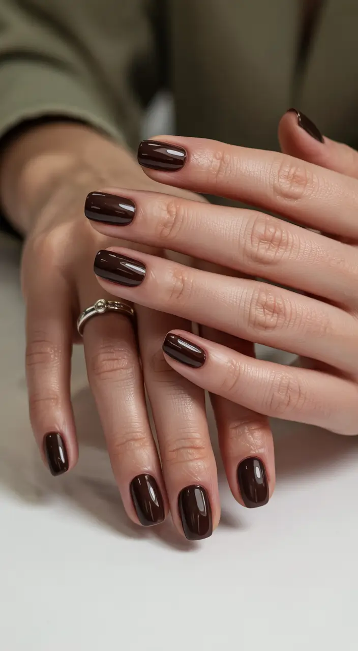fall color nails Glossy Dark Chocolate Minimalism