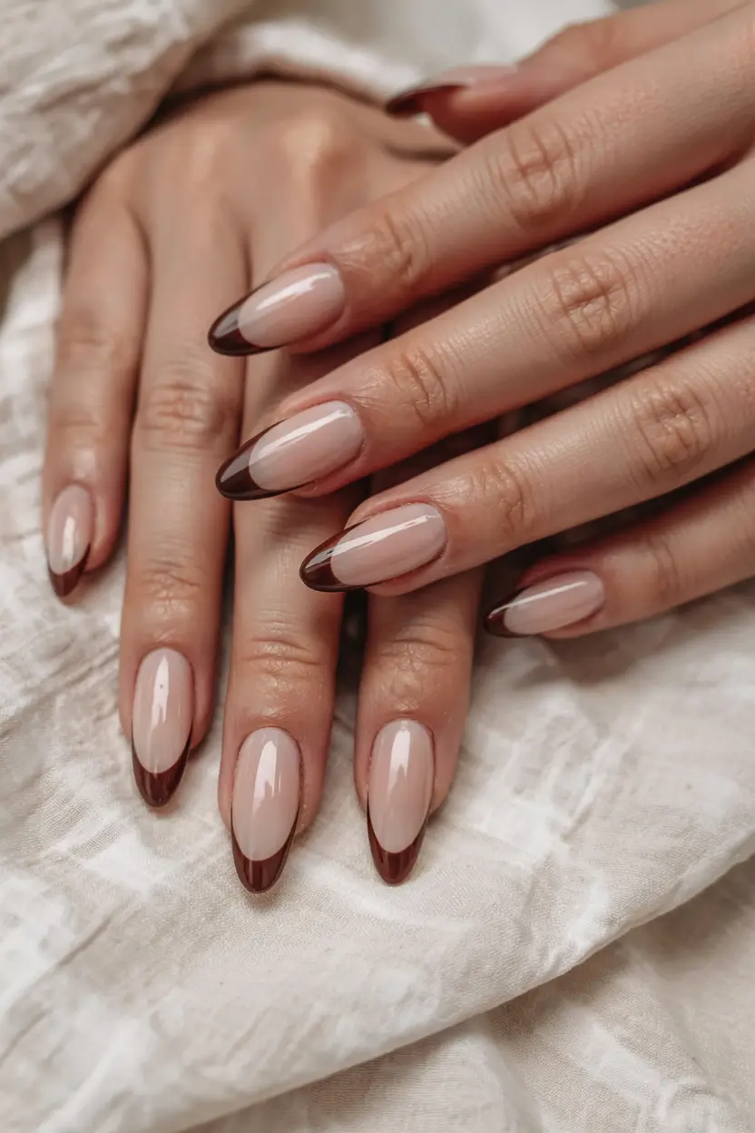 fall color nails Refined Brown-Tipped French