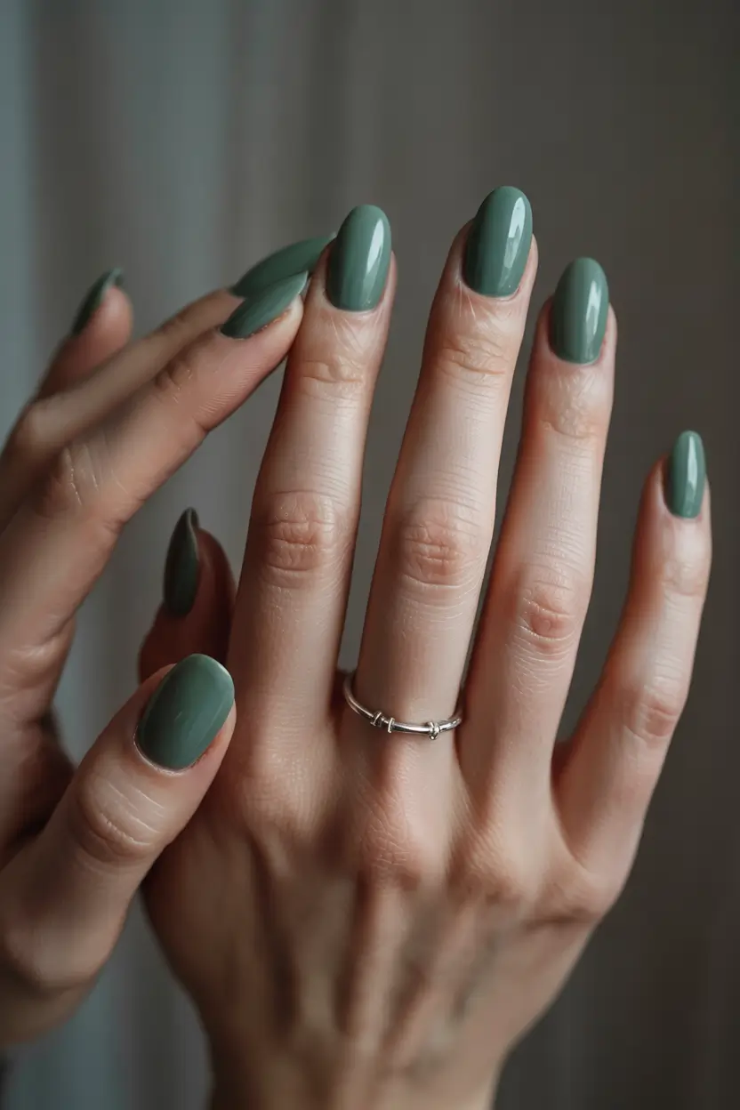 fall color nails Muted Sage Elegance